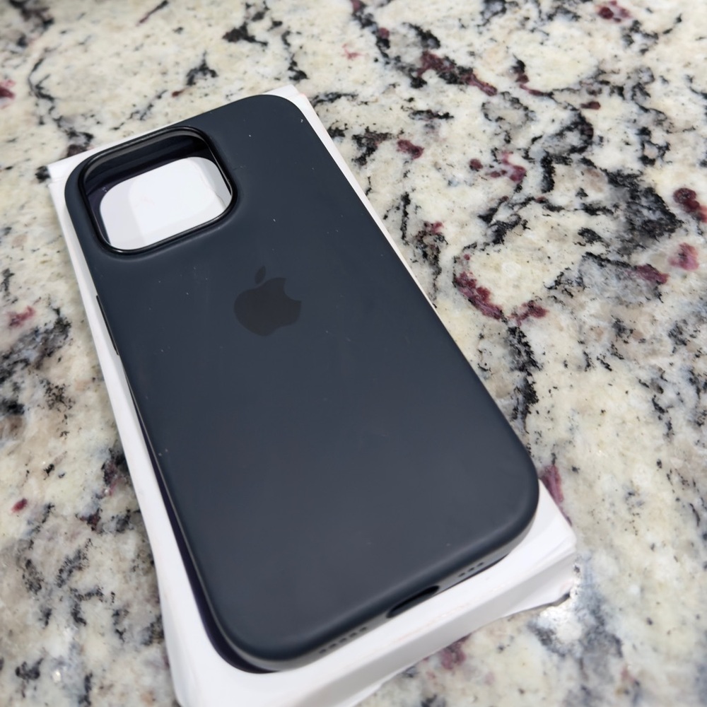 Apple iPhone Silicone Case in Black with White Camera Trim